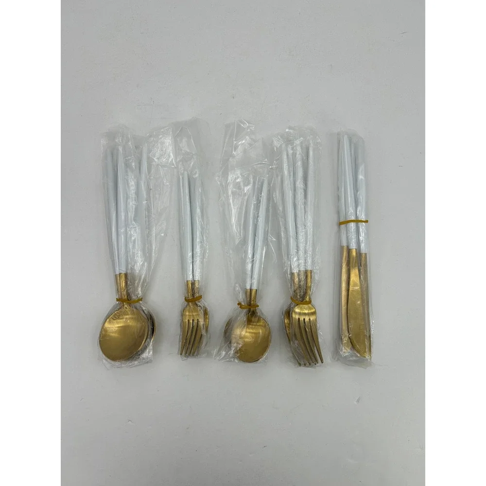 Bysta 20‎ Piece Flatware Set Service for 4 Gold White New